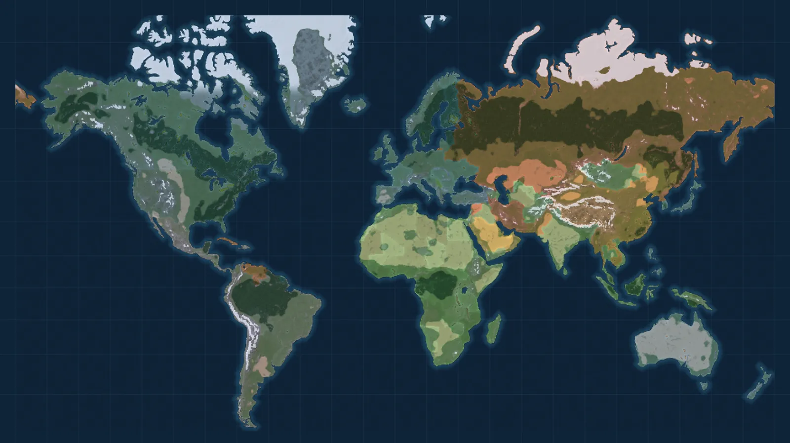 The game's world map, each country tinted by the bloc it belongs to